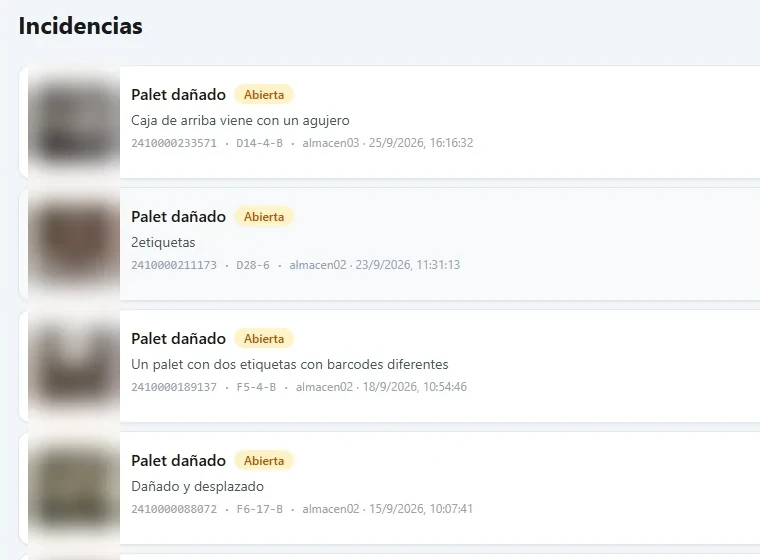 Incidencias registradas con foto
